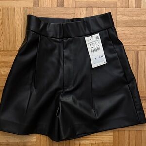 Zara High Waist Black Leather Shorts